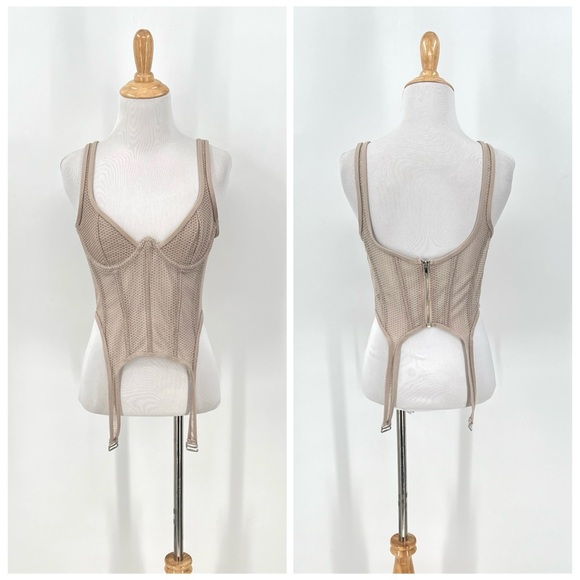 White Fox Boutique Tops - WHITE FOX Boutique Mesh Enlighten Me Bustier Top Medium Taupe Tan Corset Tank